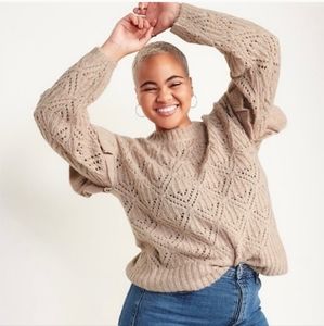 XS New Old Navy Ruffle Sparkle Pink Knit Pointelle Sweater